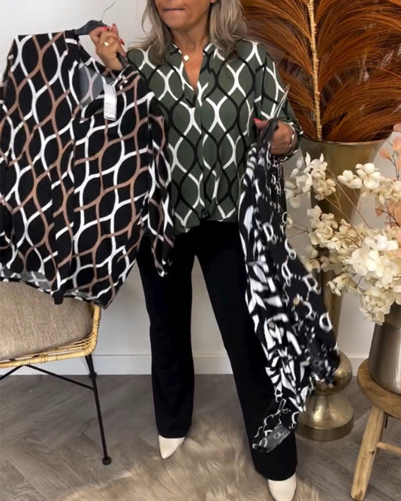 Caterina | Blusa Casual con Maniche Lunghe e Motivo Elegante