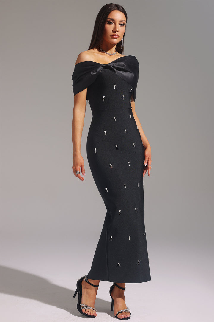 Nina | Abito Maxi Bandage Senza Maniche con Fiocco di Diamante