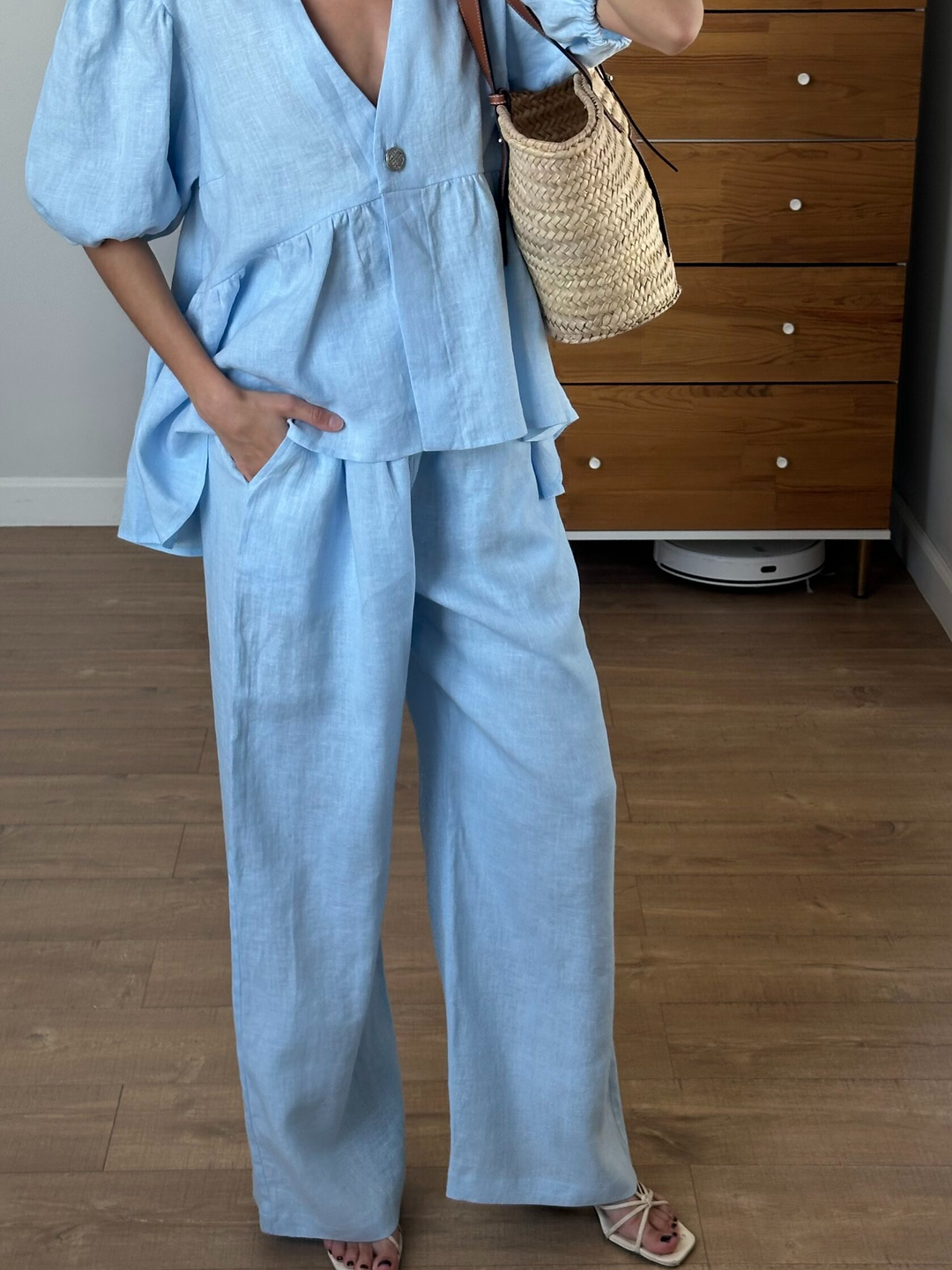Adriana | Set Due Pezzi con Maniche a Righe in Lino