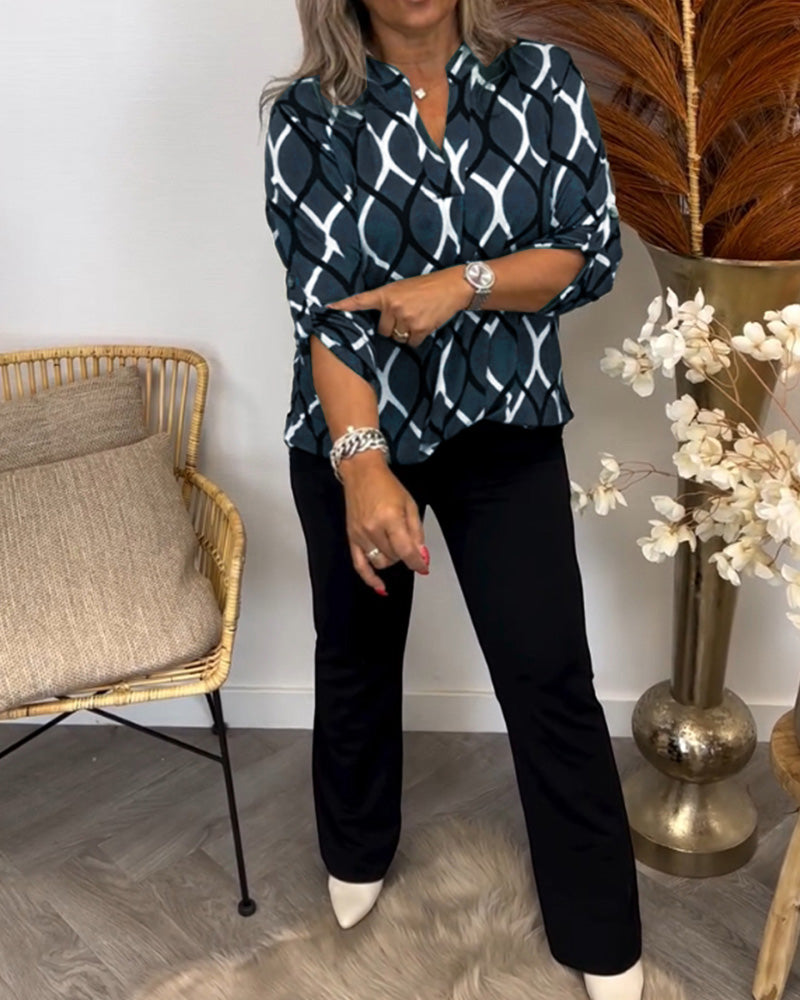 Caterina | Blusa Casual con Maniche Lunghe e Motivo Elegante