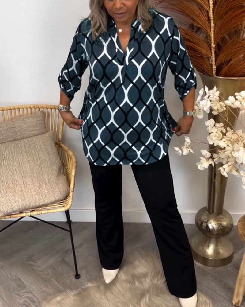 Caterina | Blusa Casual con Maniche Lunghe e Motivo Elegante