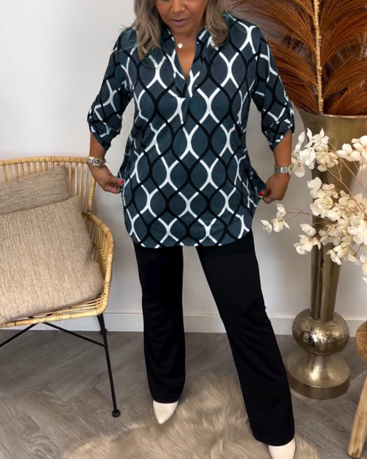 Caterina | Blusa Casual con Maniche Lunghe e Motivo Elegante
