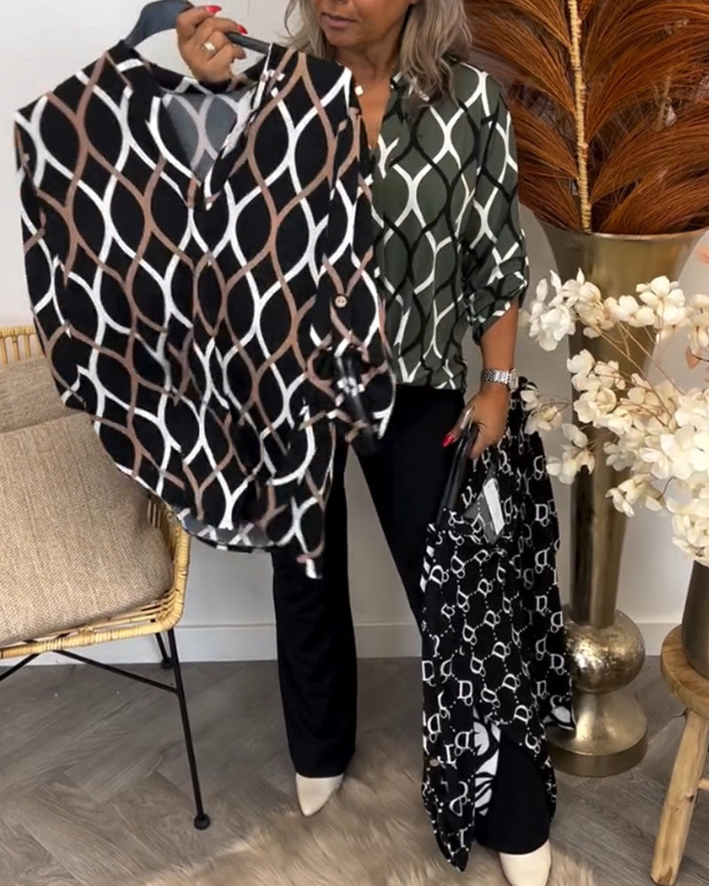 Caterina | Blusa Casual con Maniche Lunghe e Motivo Elegante