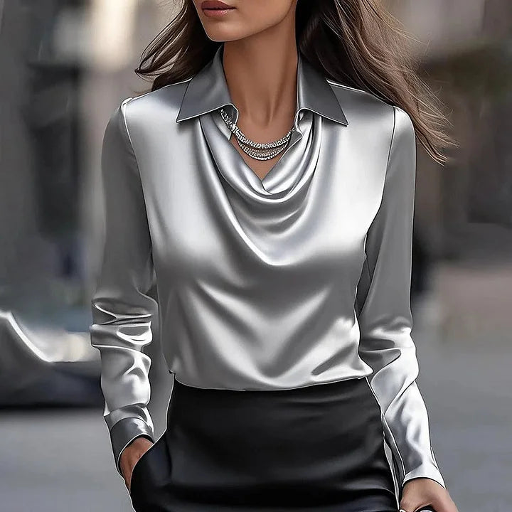 CARMELA | CAMICETTA ELEGANTE IN RASO CON SCOLLO DRAPPEGGIATO