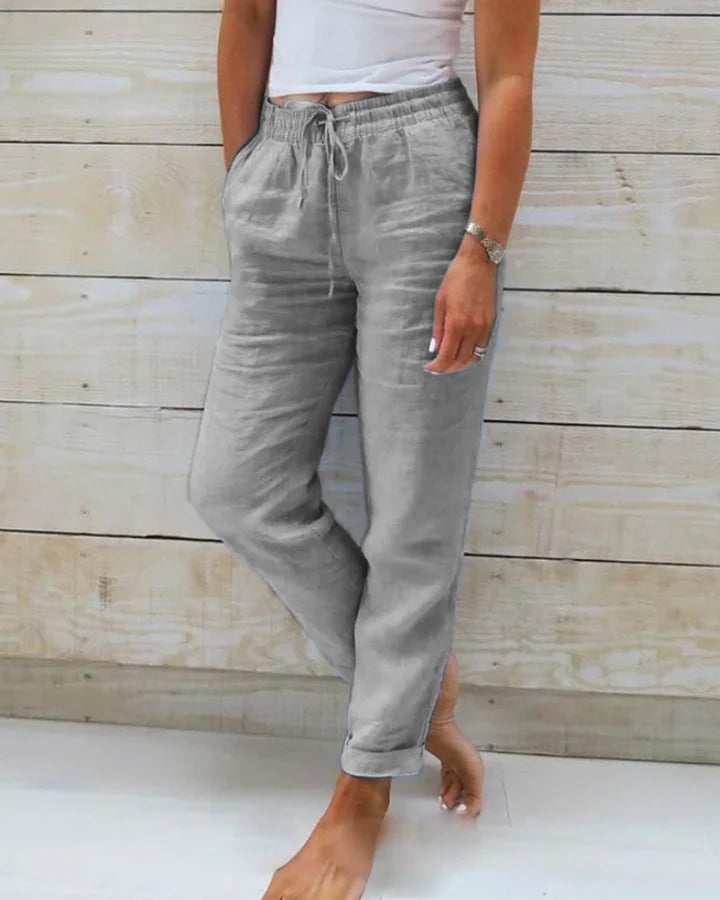 AGNESE™ | Pantaloni da Donna in Cotone e Lino con Vita Elastica