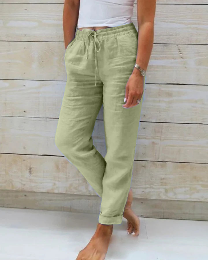 AGNESE™ | Pantaloni da Donna in Cotone e Lino con Vita Elastica