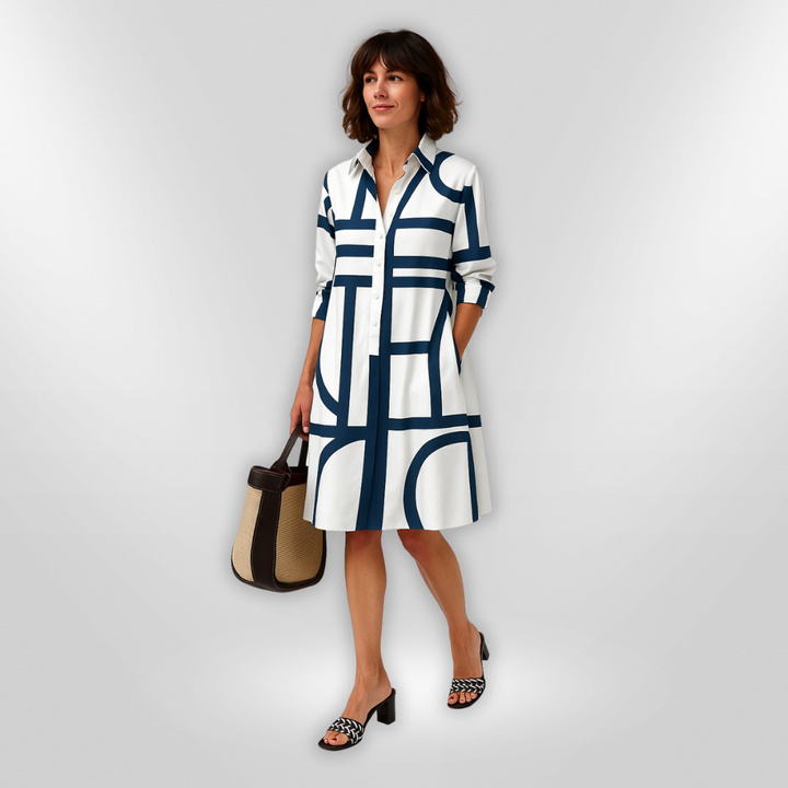 Azzurra | Abito Midi con Motivo Geometrico