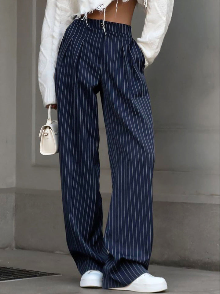 Gemma | Pantaloni a Pinstripe con Pieghe e Gamba Larga