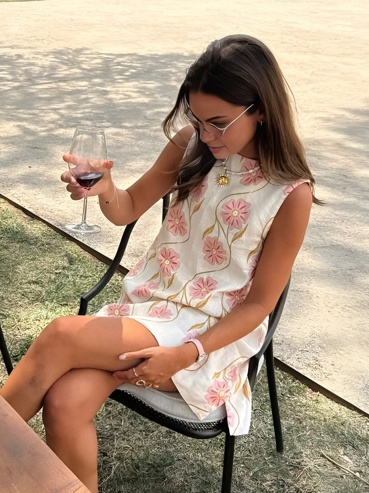 Ottavia | Abito Corto Senza Maniche con Stampa Romantica