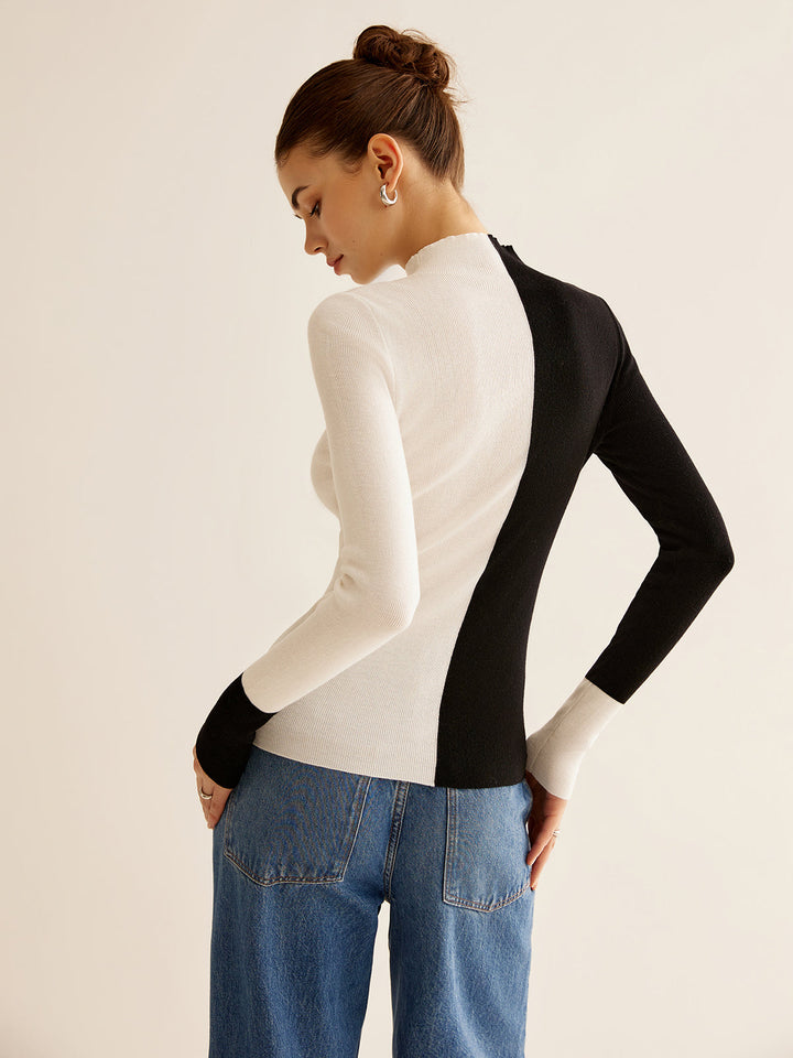 Gianna | Top in Maglia Skinny a Due Toni in Mistura di Lana
