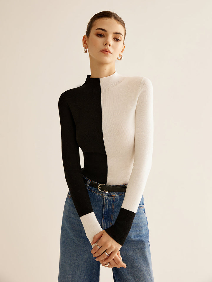 Gianna | Top in Maglia Skinny a Due Toni in Mistura di Lana