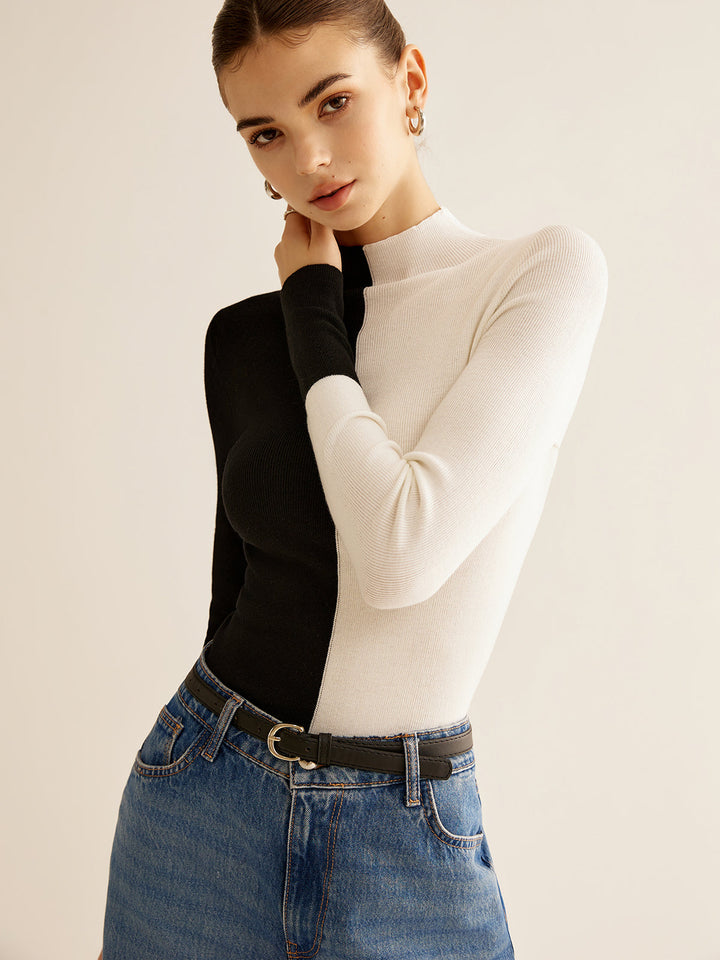 Gianna | Top in Maglia Skinny a Due Toni in Mistura di Lana