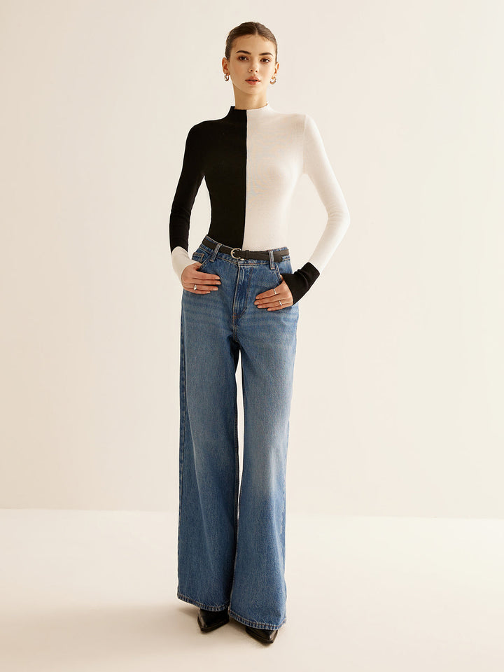 Gianna | Top in Maglia Skinny a Due Toni in Mistura di Lana