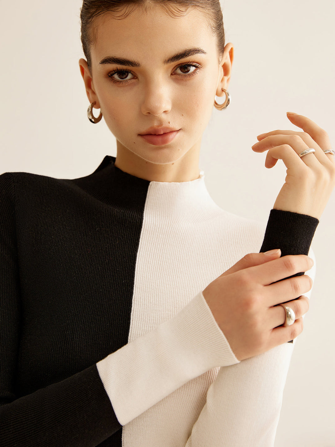 Gianna | Top in Maglia Skinny a Due Toni in Mistura di Lana