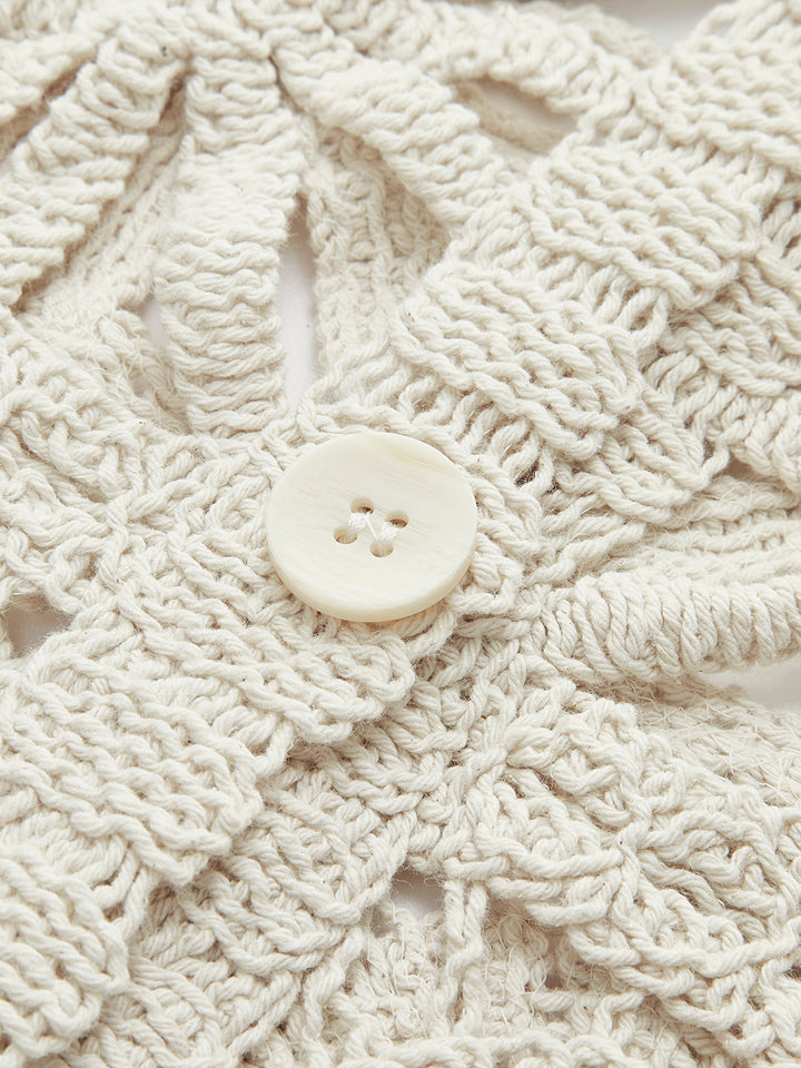 Evelina | Cardigan con Bottoni e Motivo a Quadrati all'Uncinetto