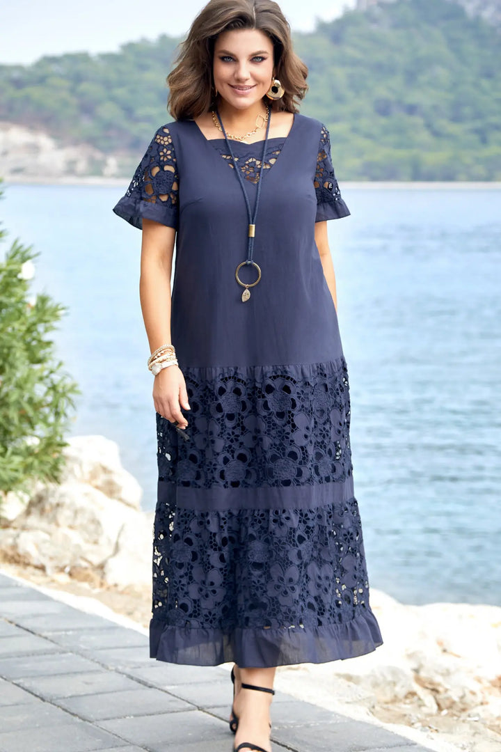 Nunzia | Abito Maxi in Pizzo Blu Navy