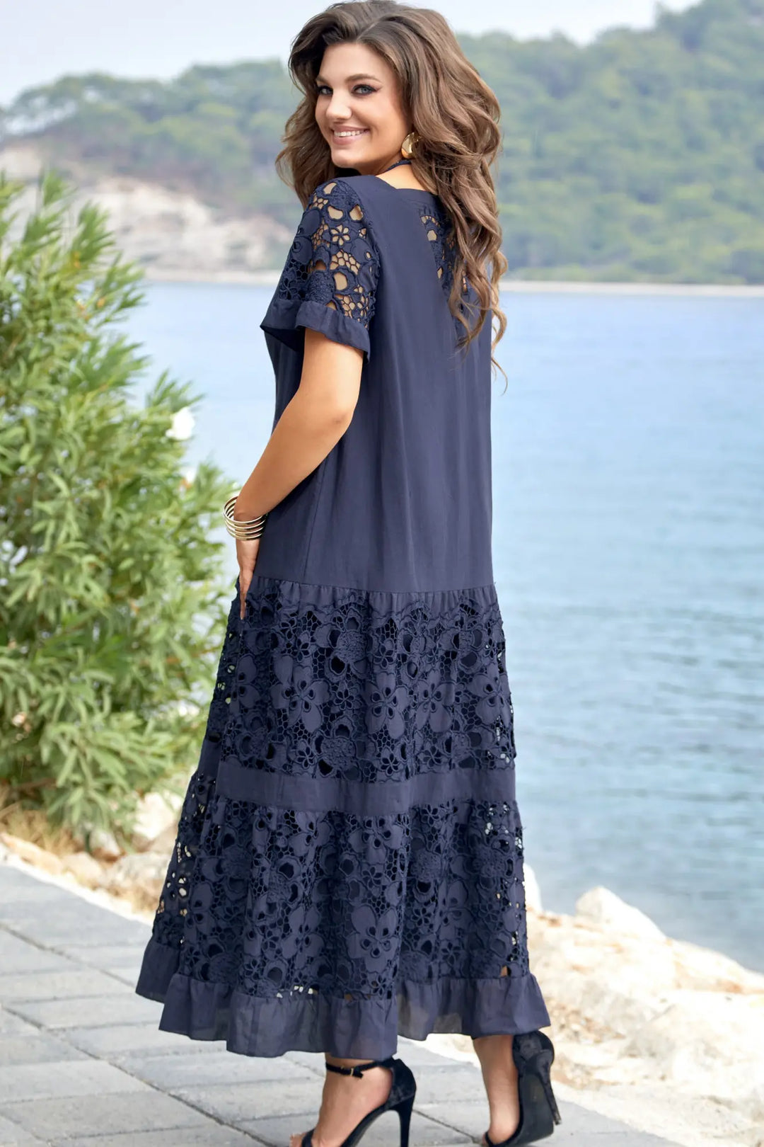 Nunzia | Abito Maxi in Pizzo Blu Navy