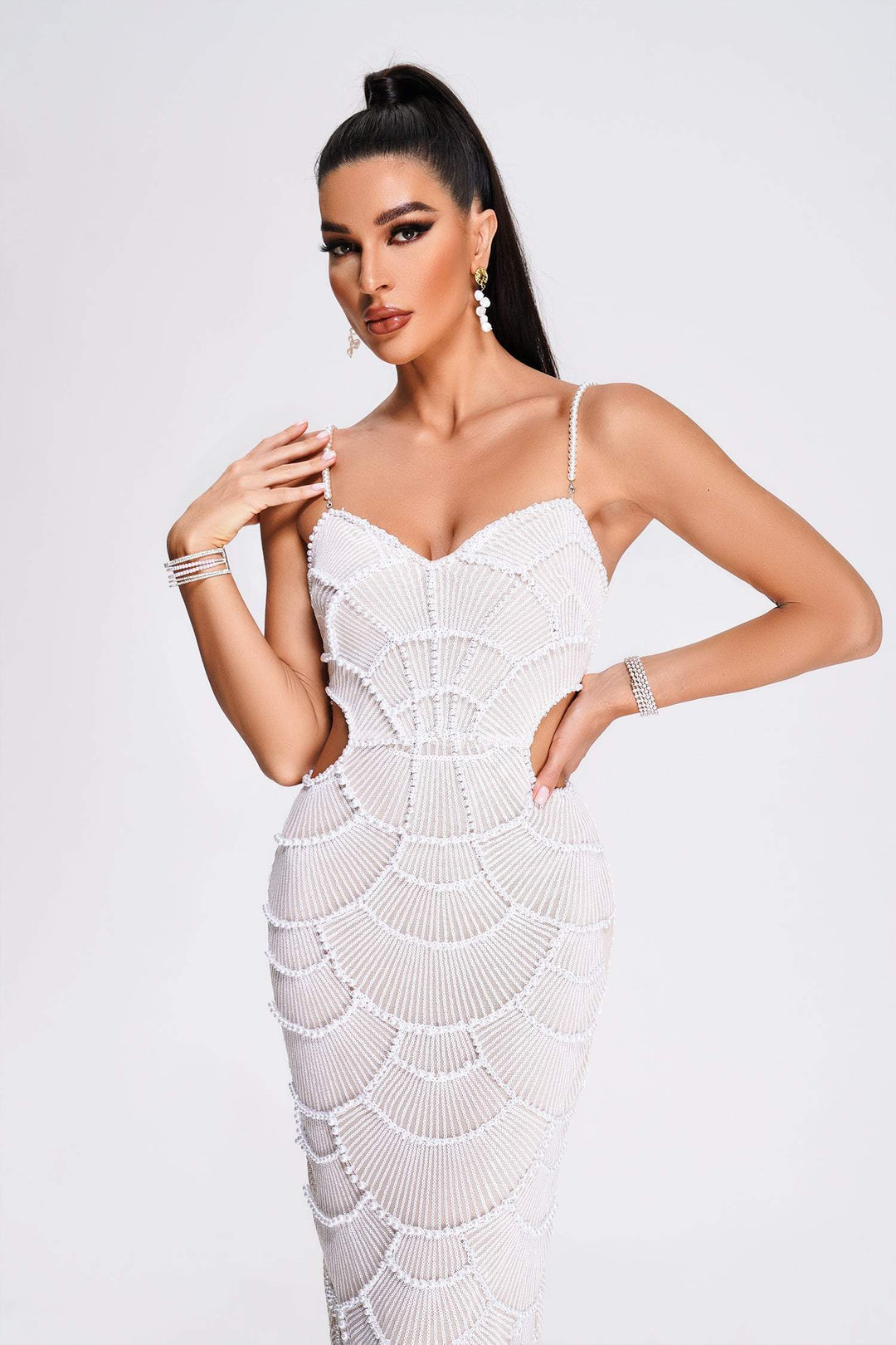 Lilla | Abito Midi in Paillettes Perla